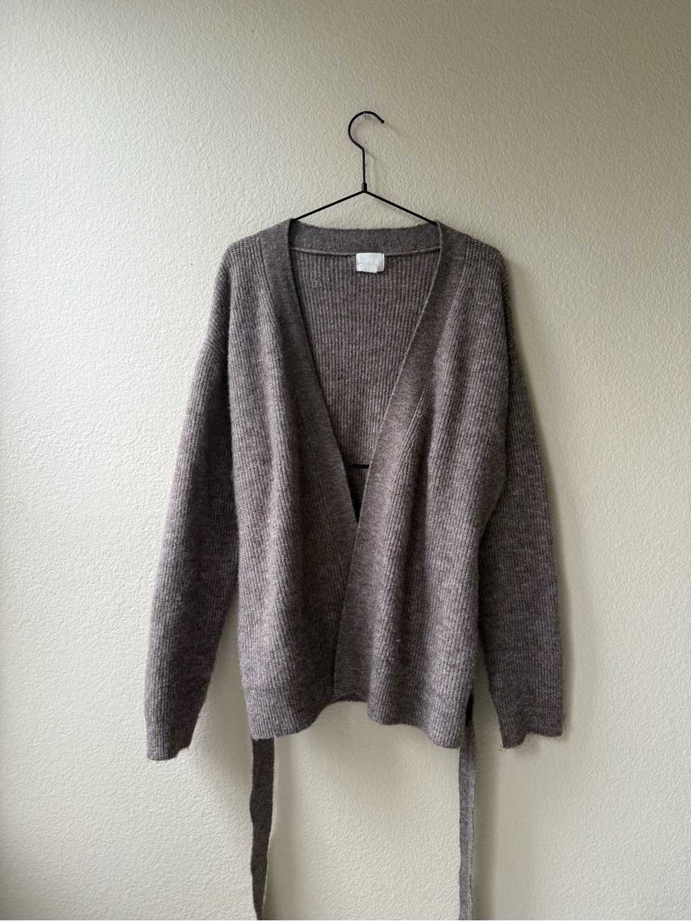 H&M Women's Taupe Tie-Front V-Neck Cardigan